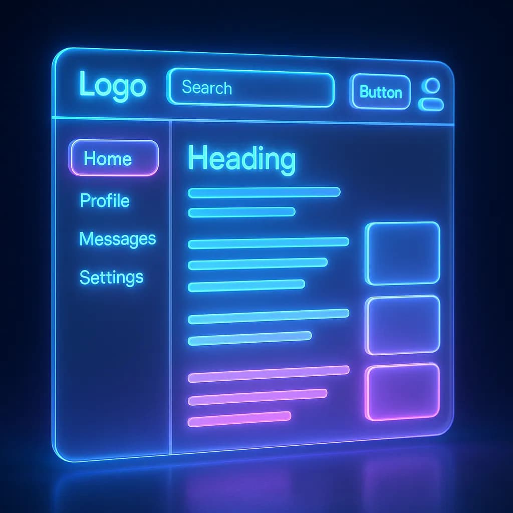 AI generated image: A holographic UI design with glowing 3D icons floating in a translucent interface. High-quality digital artwork created with AI image generation.