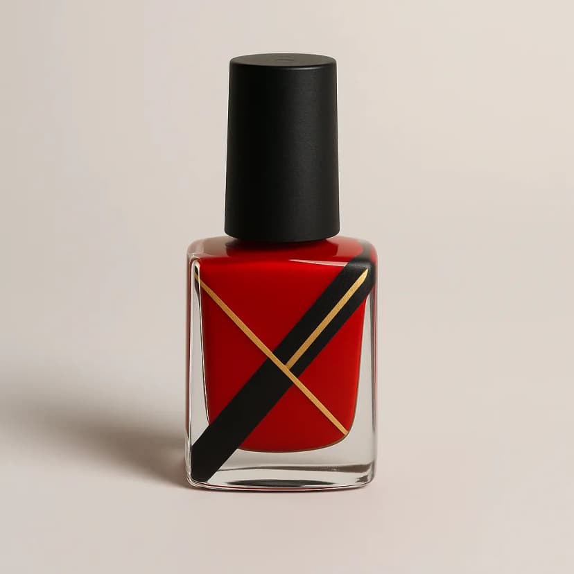 A minimalist nail art design with sleek geometric lines in matte black and gold