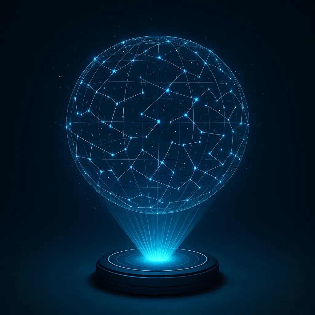 AI generated image: A sci-fi holographic display with glowing 3D star charts. High-quality digital artwork created with AI image generation.