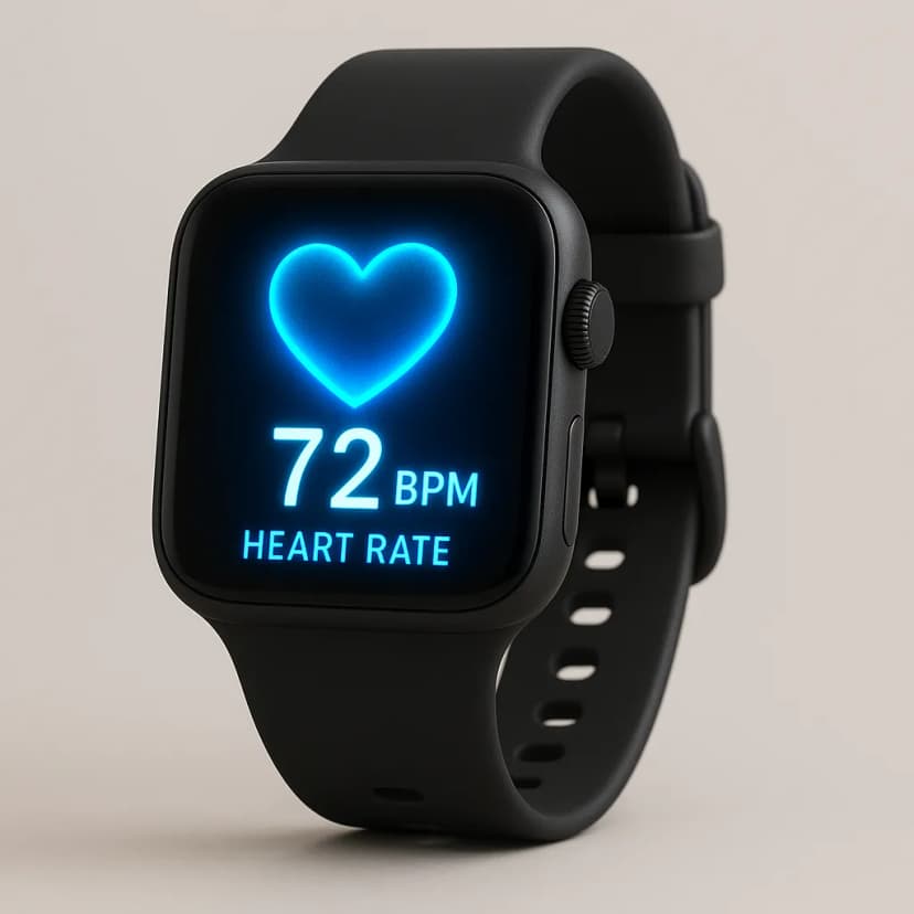 A biometric wearable tech bracelet with a glowing OLED display