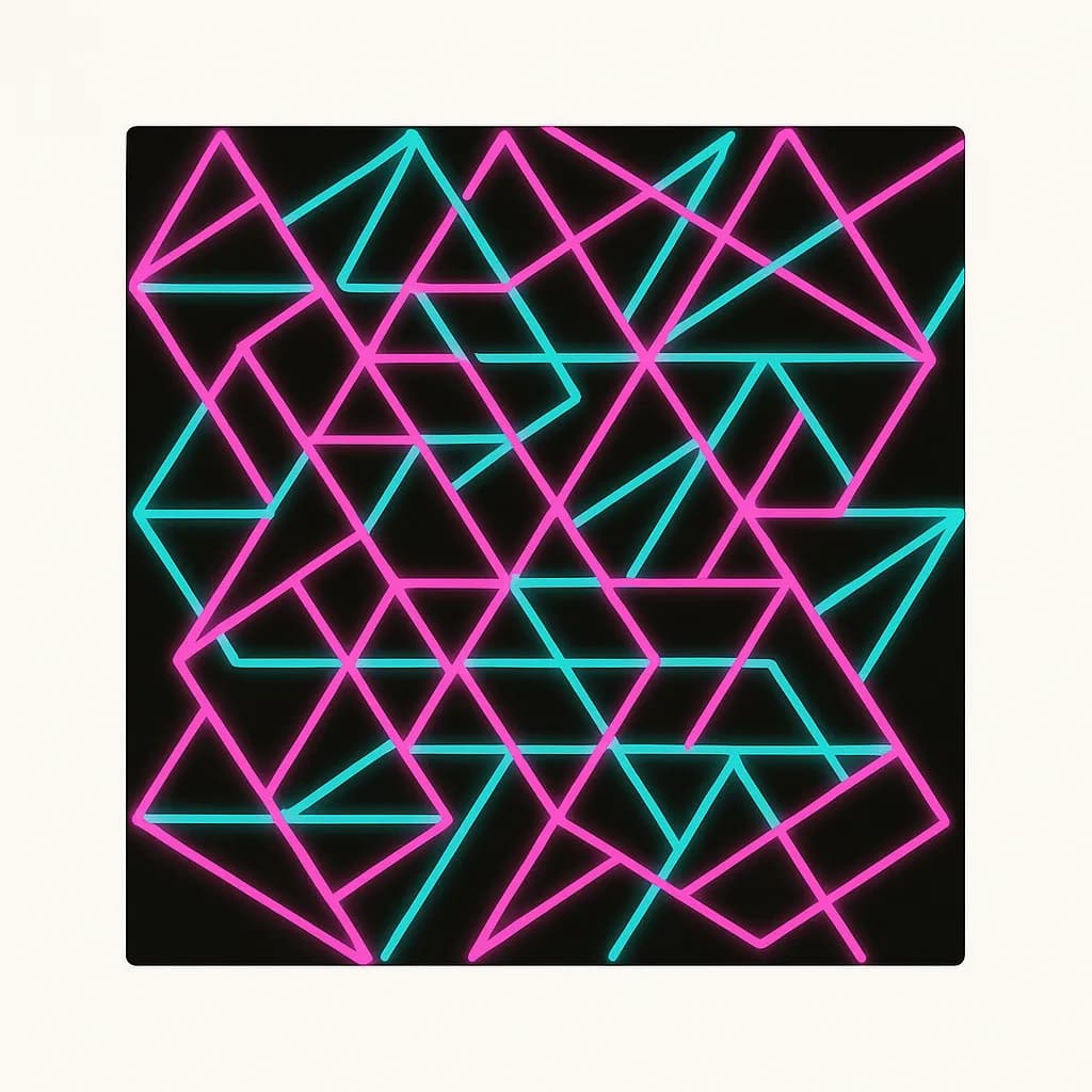 AI generated image: An abstract geometric pattern with interlocking neon triangles in electric pink and teal. High-quality digital artwork created with AI image generation.