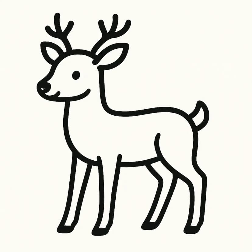 A minimalist animal illustration of a deer with clean black lines
