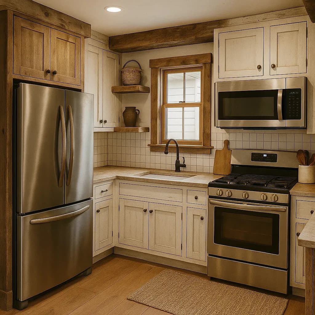 Image transformed with rustic loft patio style: [image-9e0509c2-1ab7-4df4-b377-f6ff3bf5f365]  "Rustic farmhouse kitchen renovation concept