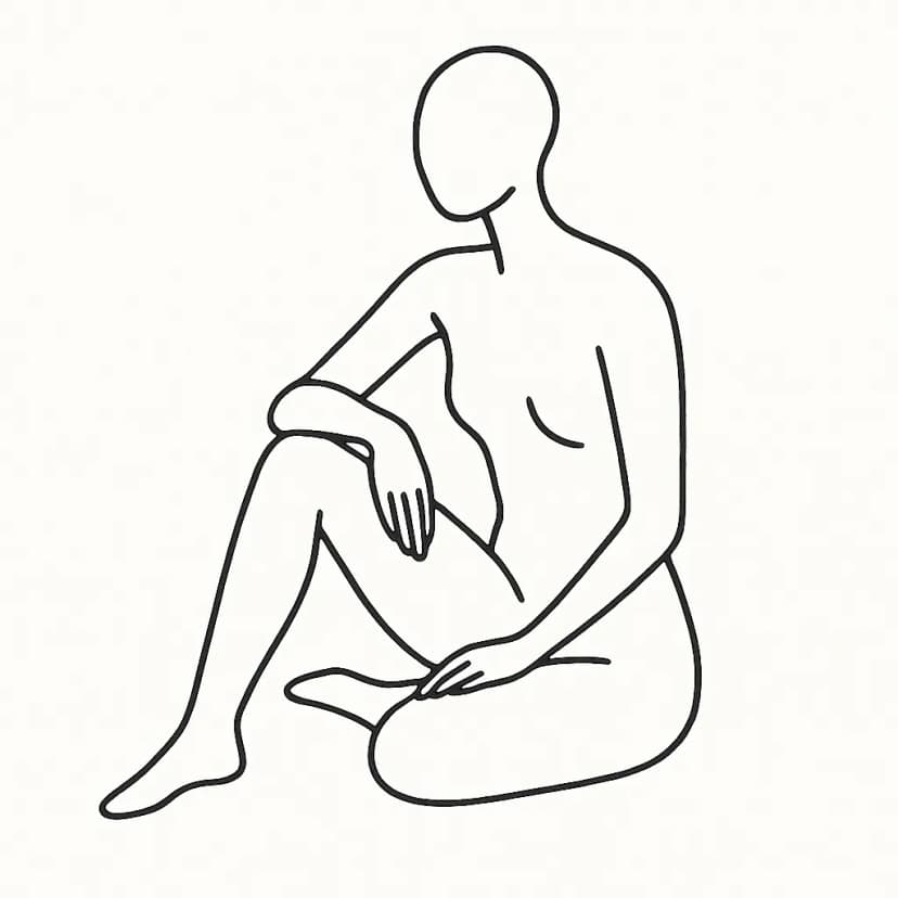 A minimalist line drawing of an abstract figure with continuous black ink lines