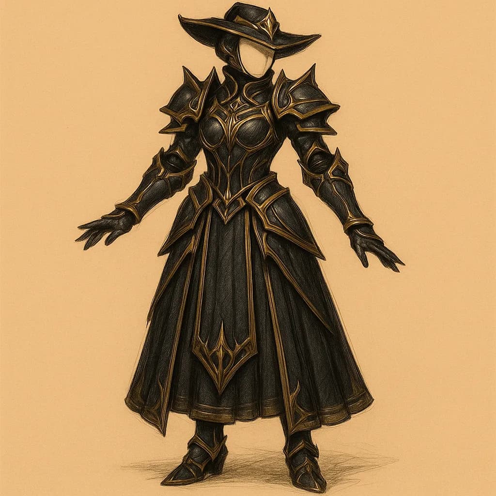 AI generated image: A cosplay costume design with intricate fantasy armor in obsidian and gold. High-quality digital artwork created with AI image generation.