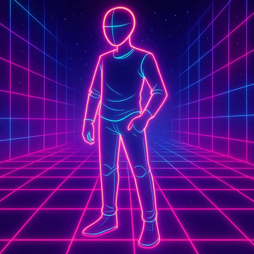 AI generated image: A vaporwave digital art piece with neon pink and teal grids. High-quality digital artwork created with AI image generation.