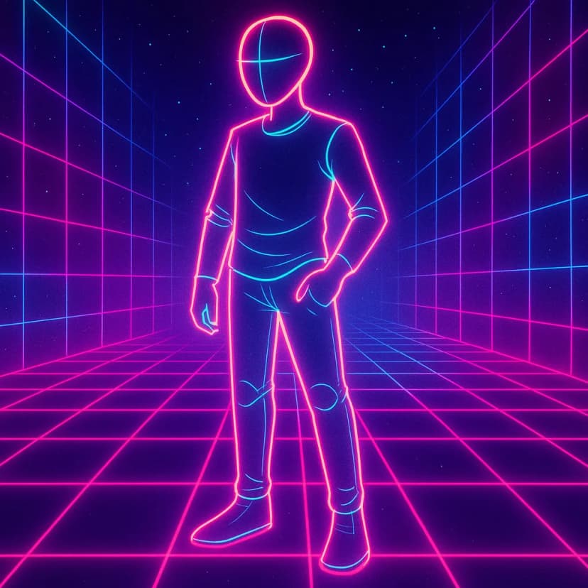 A vaporwave digital art piece with neon pink and teal grids