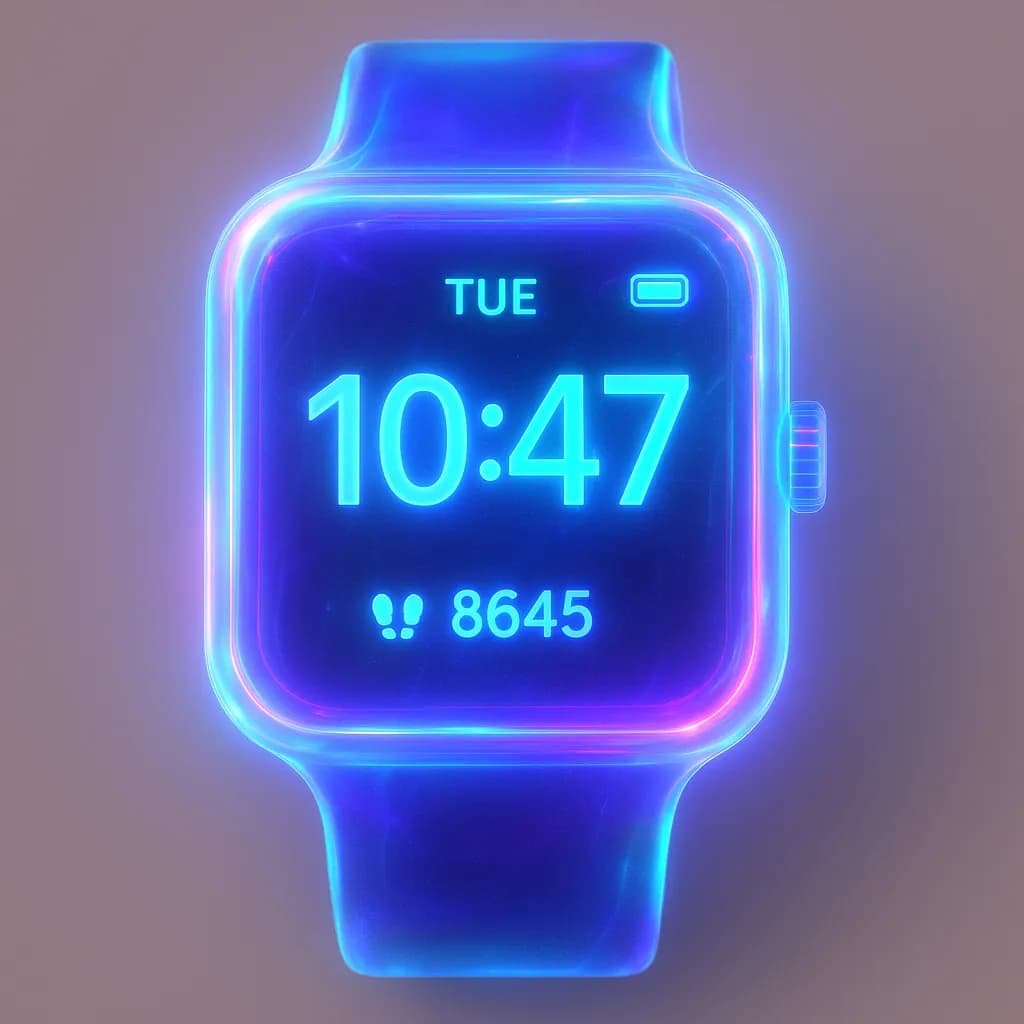 AI generated image: A holographic smartwatch with a glowing translucent face. High-quality digital artwork created with AI image generation.