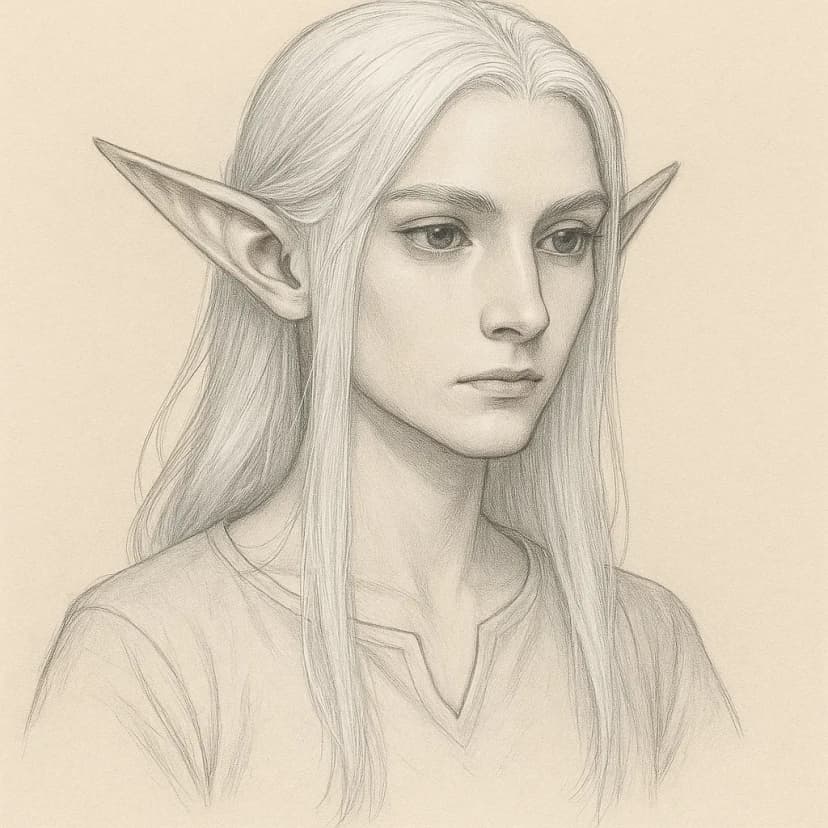 A fantasy elf portrait with ethereal silver hair