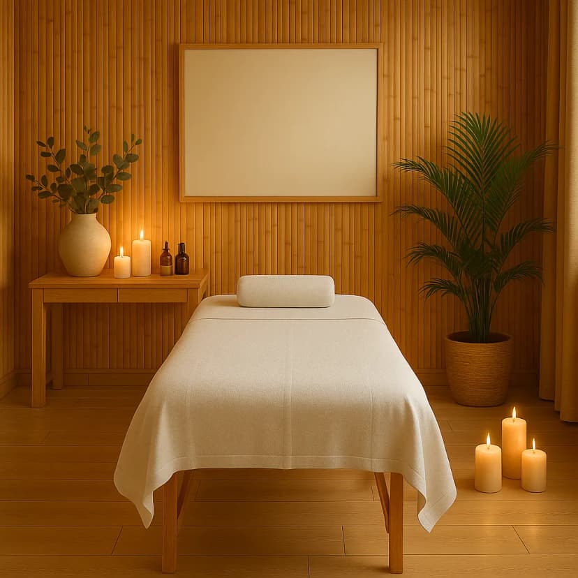 A holistic spa ambiance with smooth bamboo walls