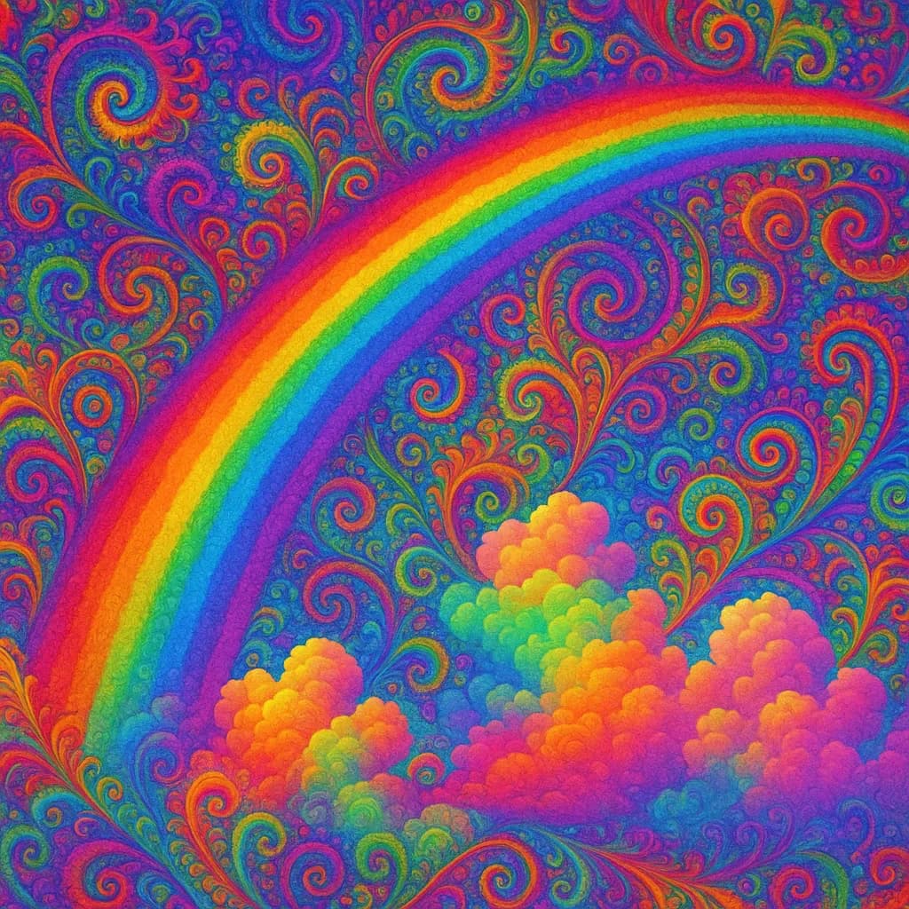 AI generated image: "Psychedelic rainbow fractal art. High-quality digital artwork created with AI image generation.