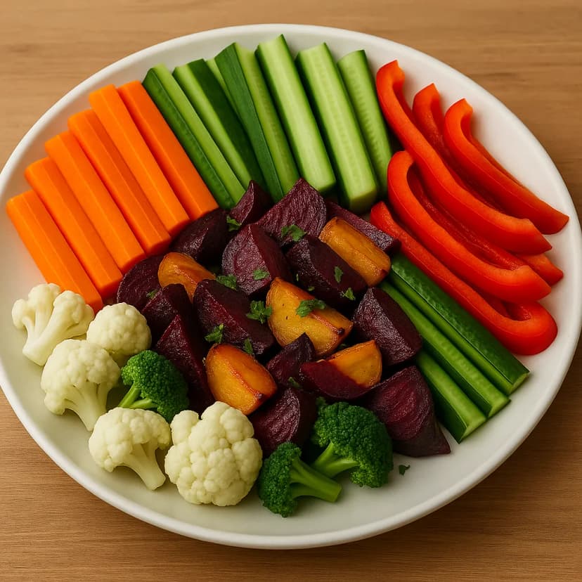 A vegan farm-to-table spread with colorful roasted beets