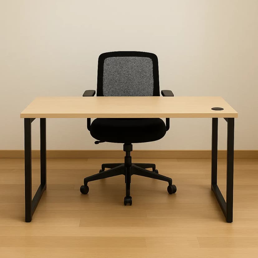 A Scandinavian minimalist office with a sleek ash wood desk