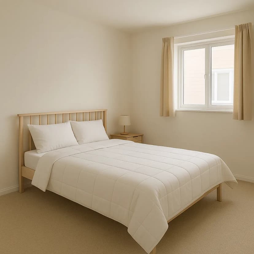 A modern Scandi bedroom with minimalist birch furniture
