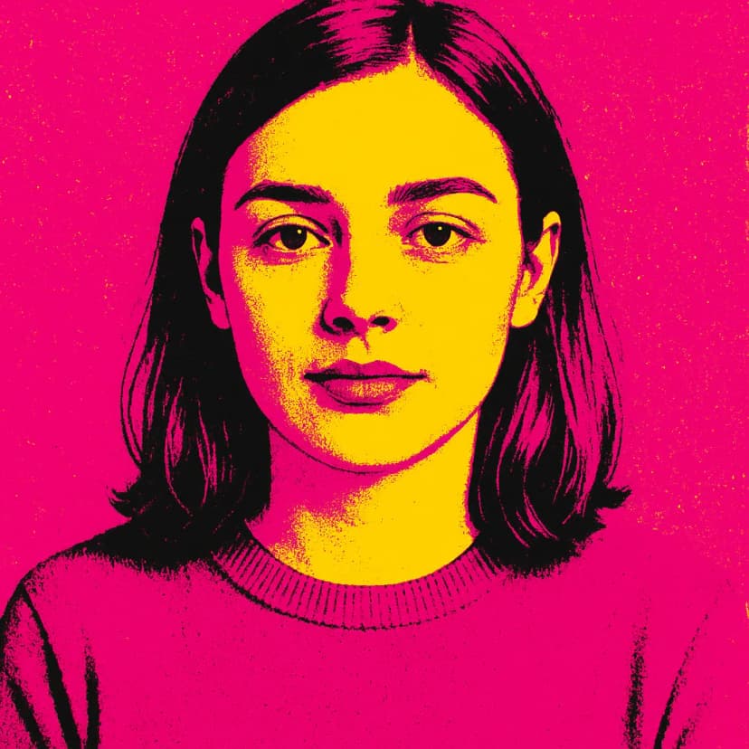 A pop art iconography portrait with bold magenta and yellow color blocks