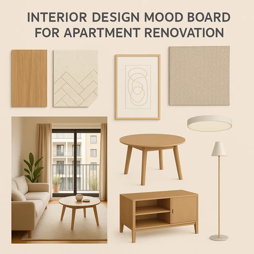 "Interior design mood board for apartment renovation