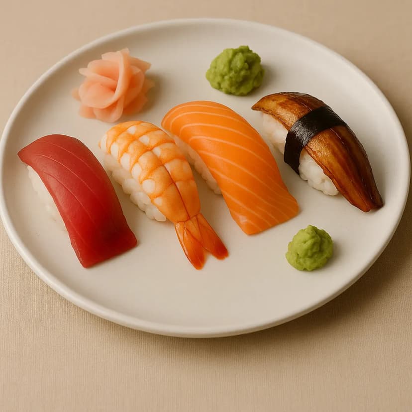 A Japanese sushi platter with vibrant nigiri