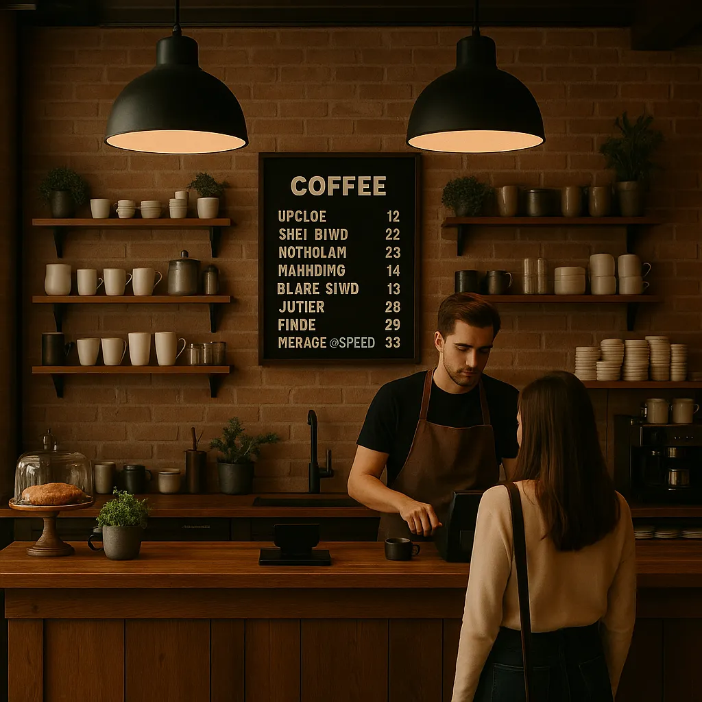 Image transformed with spanish interior design style: [image-7a430d8f-3d6f-4645-b30b-0cdedf4ad98c]  "Cozy coffee shop interior design concept