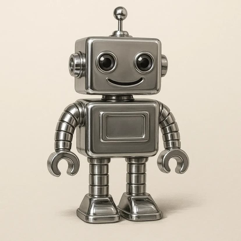 A retro-futuristic robot with polished chrome plating