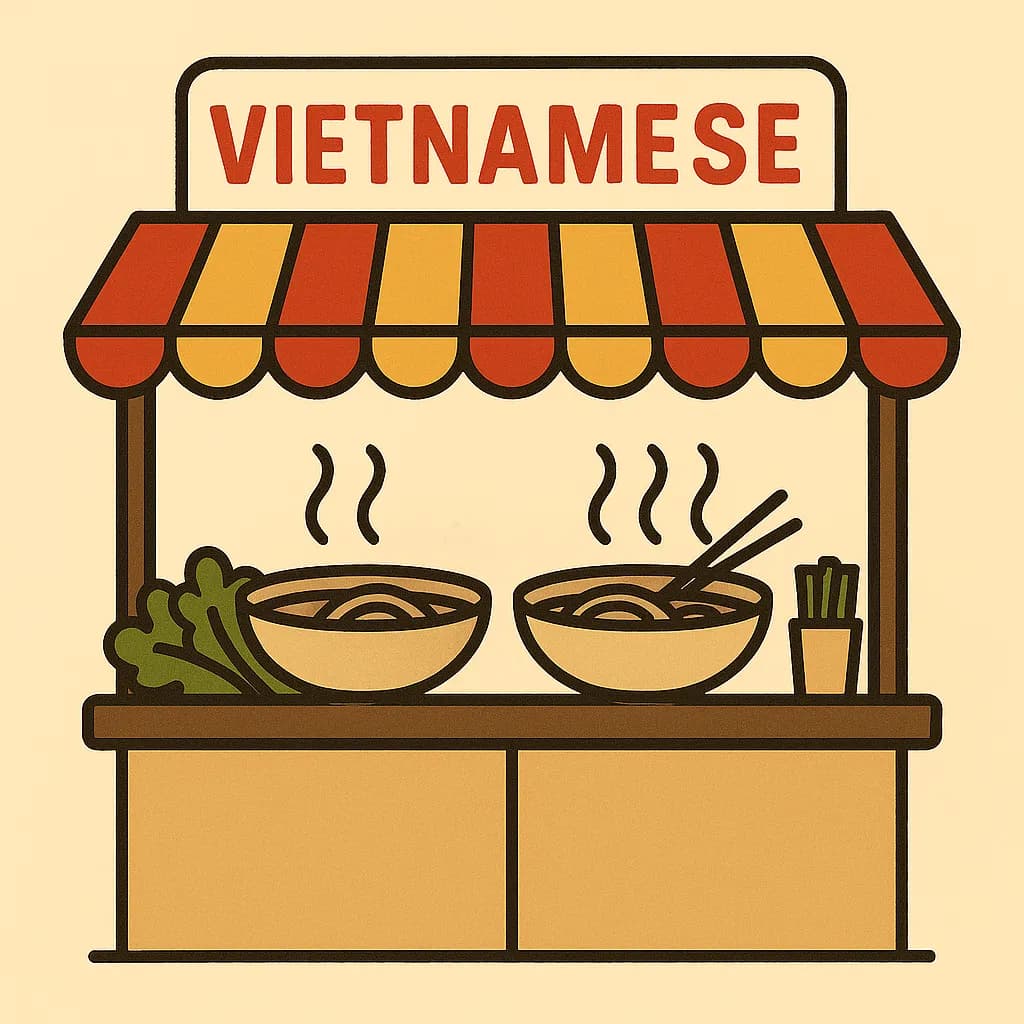 AI generated image: A Vietnamese street food stall with steaming pho bowls. High-quality digital artwork created with AI image generation.